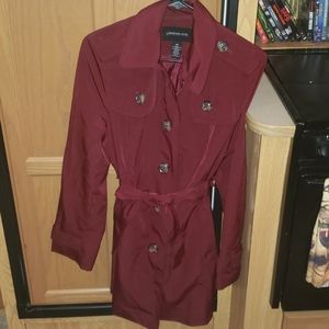 Burgundy coat and brown buttons